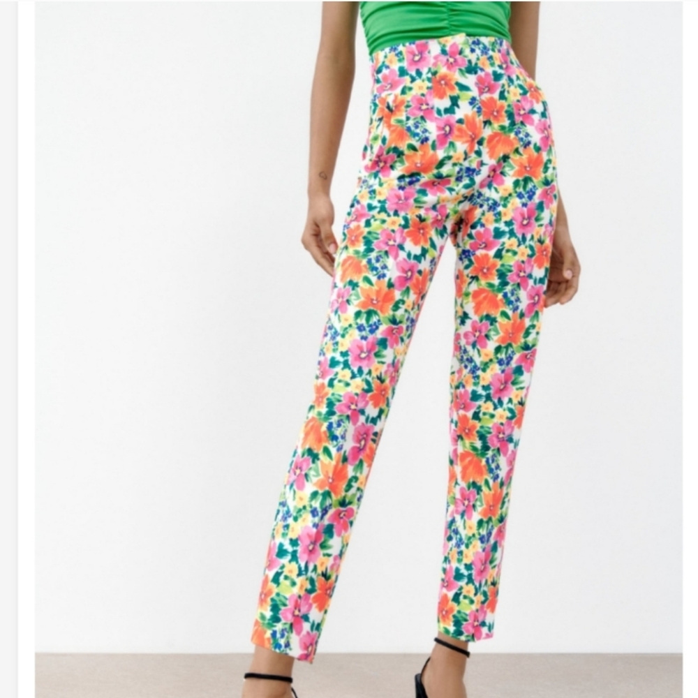 Zara Floral Dart High Waist Ankle Tapered Leg Dress Pants Size Medium